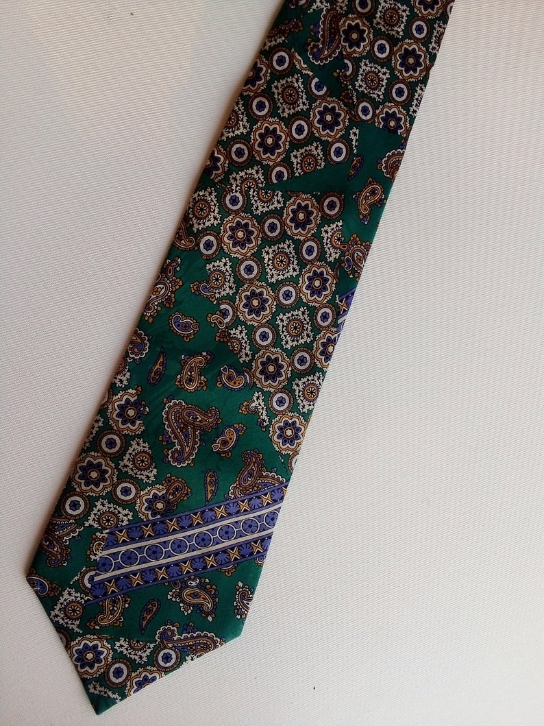 Emerald Green Silk Tie Paisley Print Necktie Floral Novelty | Etsy