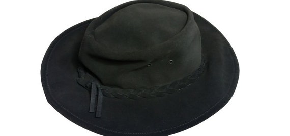 Vintage Black real nubuck leather Cowboy hat Weste