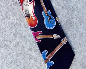 Funny silk tie with guitar print/ tie for musician guitarist