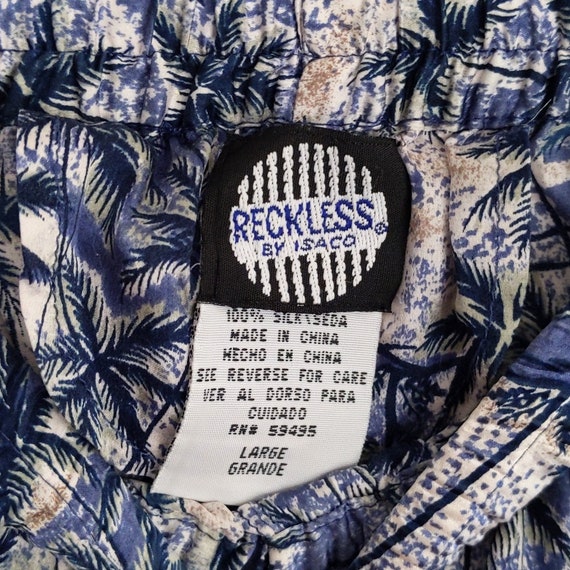 Vtg Blue Palm Tree Print Silk Flowy Vacation Beac… - image 4