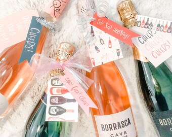 Printable Wine Bottle Gift Tags, Champagne Tags (Digital Download)