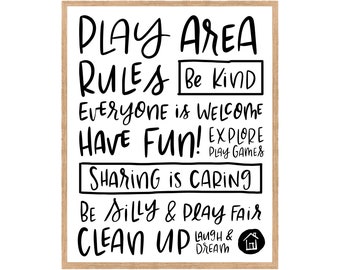 Play Area Rules Print, Black and White Playroom Decor (Digital Download)