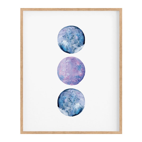 Blue Moon Celestial Watercolor Art Print, Printable Moon Art, Celestial Wall Art, Space Wall Decor, Moon Print, Hand-Painted