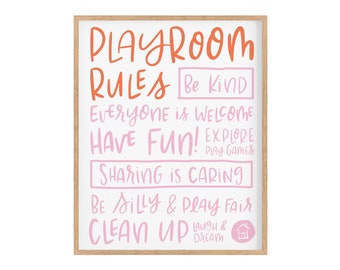 Pink Playroom Rules Print, Kids Room Decor (Digital Download)