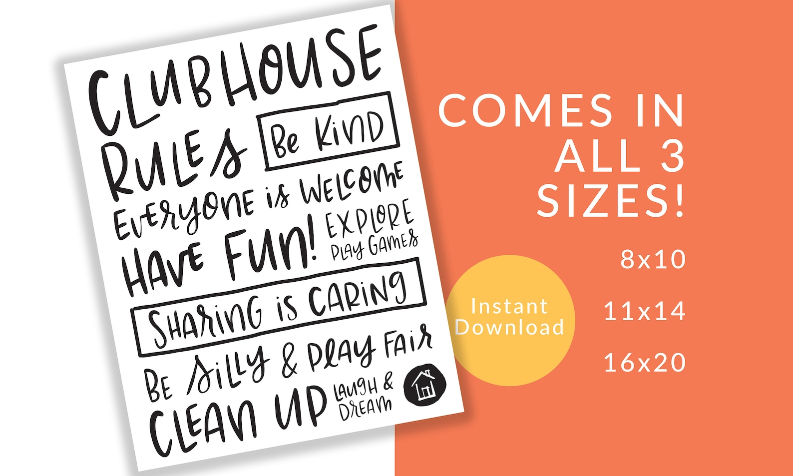 Printable Clubhouse Rules Black and White Clubhouse Etsy