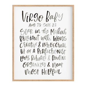 Zodiac Baby VIRGO Qualities Art Print, Virgo Art, Virgo Astrology, Zodiac Art, Astrology Art, Virgo