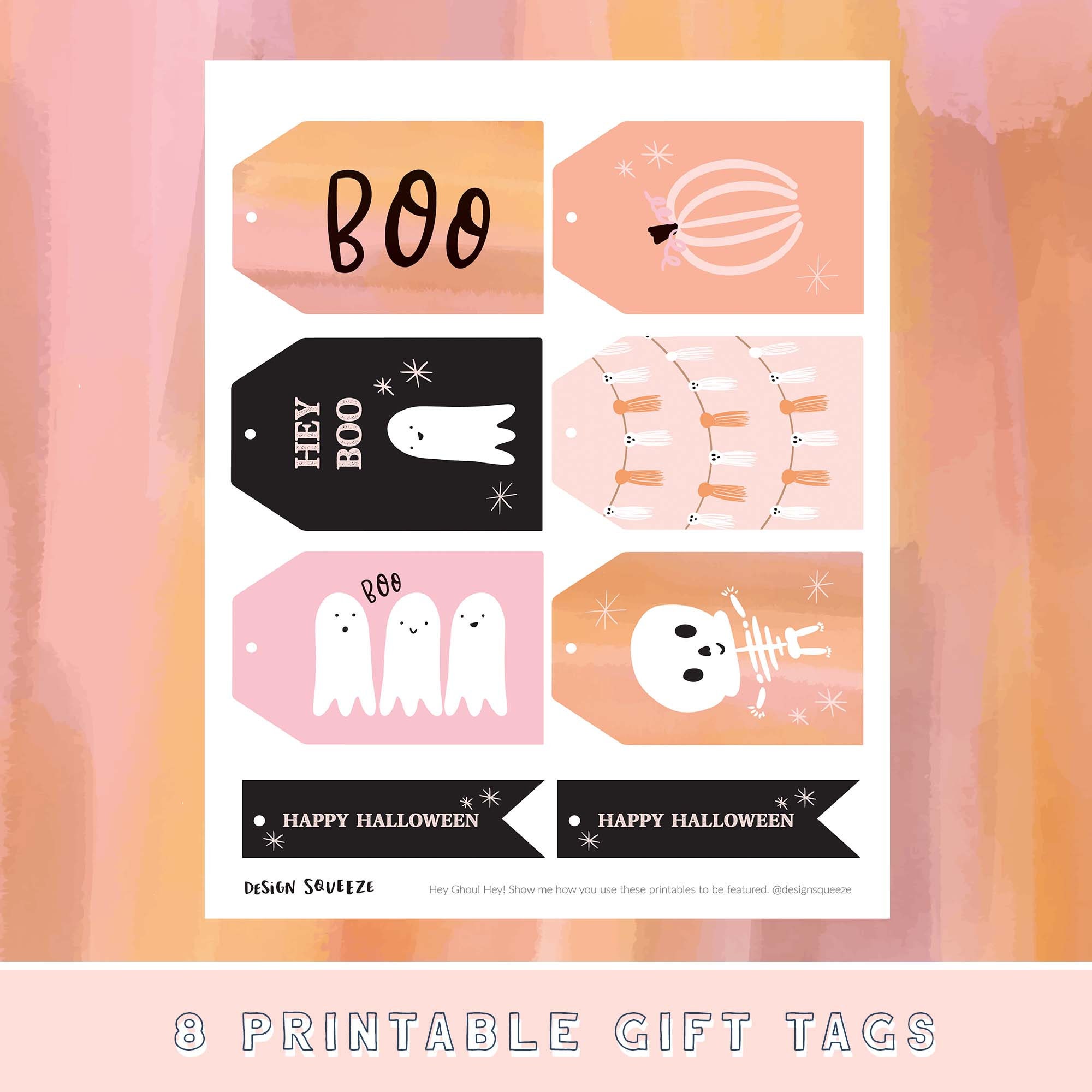 Pink Halloween Printable Boo Basket Tags and Art Print, Halloween ...