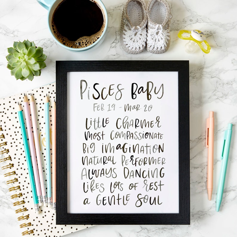 Pisces Baby Zodiac ART PRINT Astrology Print Pisces Baby Etsy