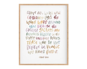 Roald Dahl Quote Print, Watercolor Handlettering (Digital File)