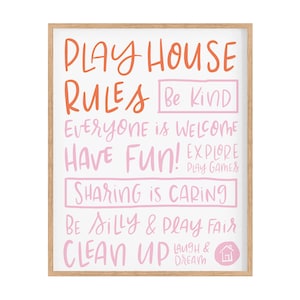 Printable Playhouse Rules, Playhouse Art, Play House Rules, Kid printables, Playroom Rules, Playhouse Sign, Be Kind Sign, Playhouse Decor