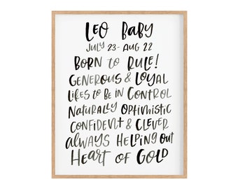 Leo Zodiac ART PRINT | Astrology print leo baby zodiac art | Zodiac star sign wall art for baby nursery or dorm decor