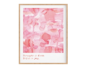 Strawberry Ice Cream Watercolor Print, Pink Wash Texture Art
