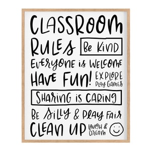 Printable Classroom Rules, Black and White Classroom, Classroom Art, School Rules, Kid printables, Classroom Sign, Classroom Decor