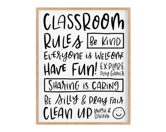 Printable Classroom Rules Sign, Black and White Decor (Digital File)