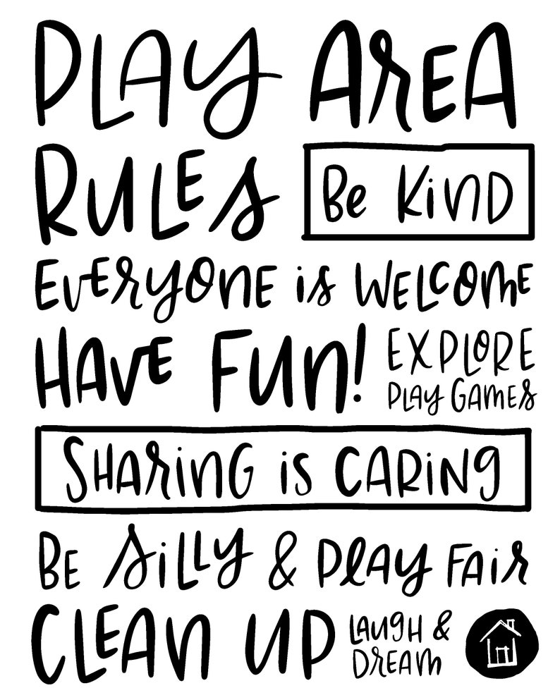 Printable Play Area Rules Black and White Play Area Playroom Etsy