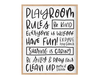 Playroom Rules Print, Black and White Decor (Digital Download)