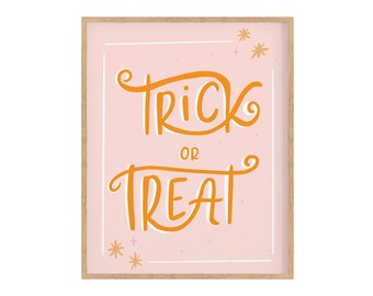 Trick or Treat Halloween Printable, Trick or Treat Sign, Trick or Treat, Cute Halloween Decor, Kid's Halloween Printables, Halloween Art