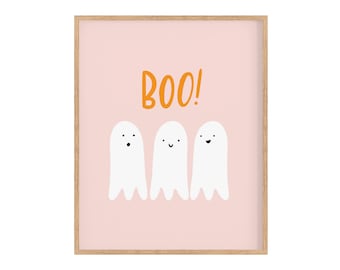 Cute Ghost Halloween Printable, Pink Ghost Halloween Art, Boo Sign, Cute Halloween, Ghost Decor, Halloween Sign, 2 Designs Included
