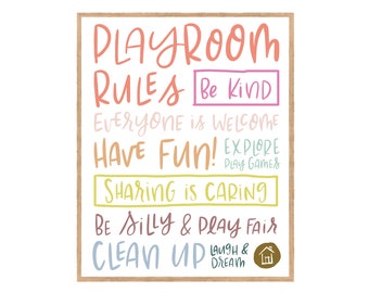 Rainbow Playroom Rules Art Print, Playroom Decor (Digital Download)