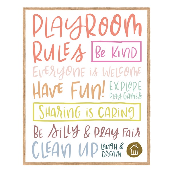 Printable Playroom Rules, Rainbow Playroom Art, Play Room Rules, Rainbow Playroom, Playroom Sign, Be Kind Sign, Playroom Decor