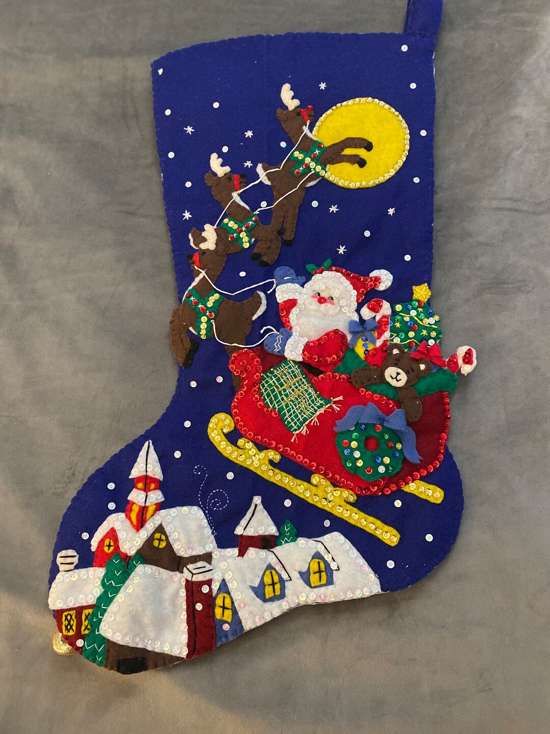 Jumbo Finished Felt Christmas Stocking Janlynn over the Rooftops 23