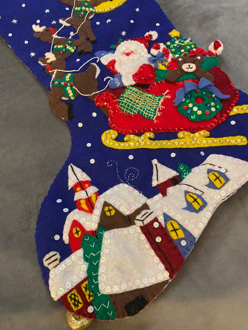 Jumbo Finished Felt Christmas Stocking Janlynn over the Rooftops 23