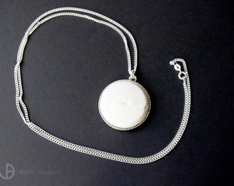 Necklace, matt porcelain, 76 cm 925 silver