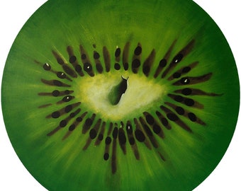 Kiwi, hand-painted, acrylic on canvas, D 80 cm