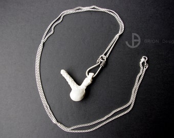 Necklace Magnolia 3, porcelain. matt, 76 cm 925 silver