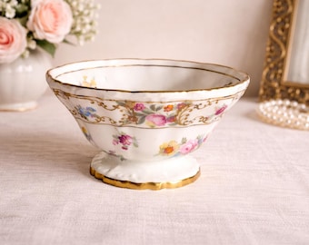 vintage Sucrier Hammersley Angleterre Bone China | Sucrier ouvert à bordure dorée florale | Cottagecore