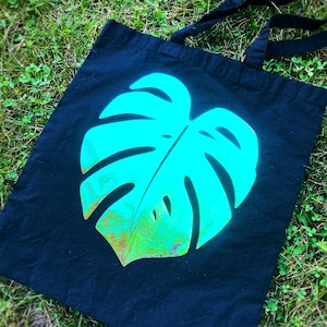 MONSTERA Tote Bag - "Blue" HOLOGRAPHIC | Reusable | Cotton Tote Bag | Ecofriendly
