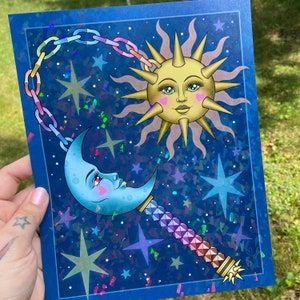 CELESTIAL FLAIL holographic print | 8 x 10 print | sun and moon