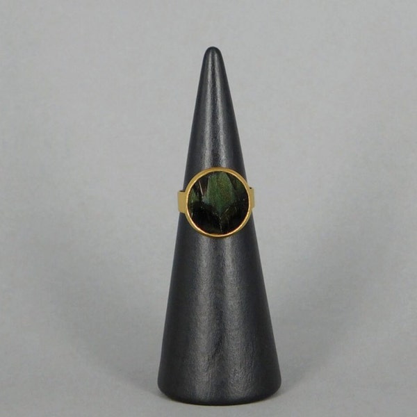 Bague en plumes naturelles de Faisan Lady Amherst vert 14mm