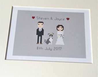 Paper Anniversary Gift Personalised Paper Wedding Anniversary Gift Art Paper Wedding Anniversary Family Pet Portrait Print Pixel People