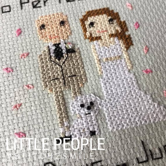 Personalised 2nd Anniversary Cotton Gift Portrait Wall Art - 2nd Anniversary Gift - Family Pet Portrait - Cross Stitch Pixel People Art