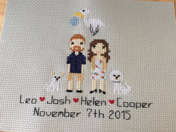 Unique Baby Gift Personalised Custom Unique Baby Gift - Unique Baby Gift Cross Stitch People Gift for New Parents New Baby Boy New Baby Girl