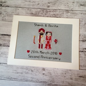 2nd Wedding Anniversary Gift Personalised 2nd Wedding Anniversary Gift Art 2nd Wedding Anniversary Family Pet Portrait Stitch Pixel People