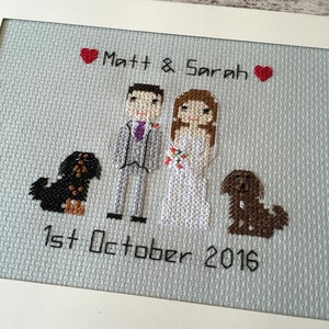Personalised Custom Cotton Anniversary Gift Portrait Wall Art - Anniversary Gift - Family Pet Portrait - Cross Stitch Pixel People Art