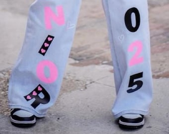 SENIOR Class of  2027 SET with GRADUATION cap and hearts Iron Ons for pants