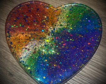 Rainbow resin heart 6”