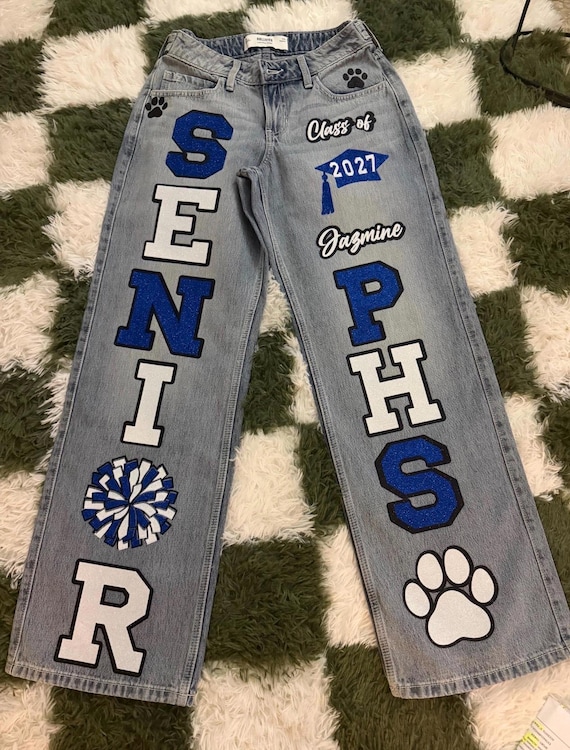 Senior Class of 2027 Iron-On Decals, Two-Color Block Style, Custom Name Initials available under personalization