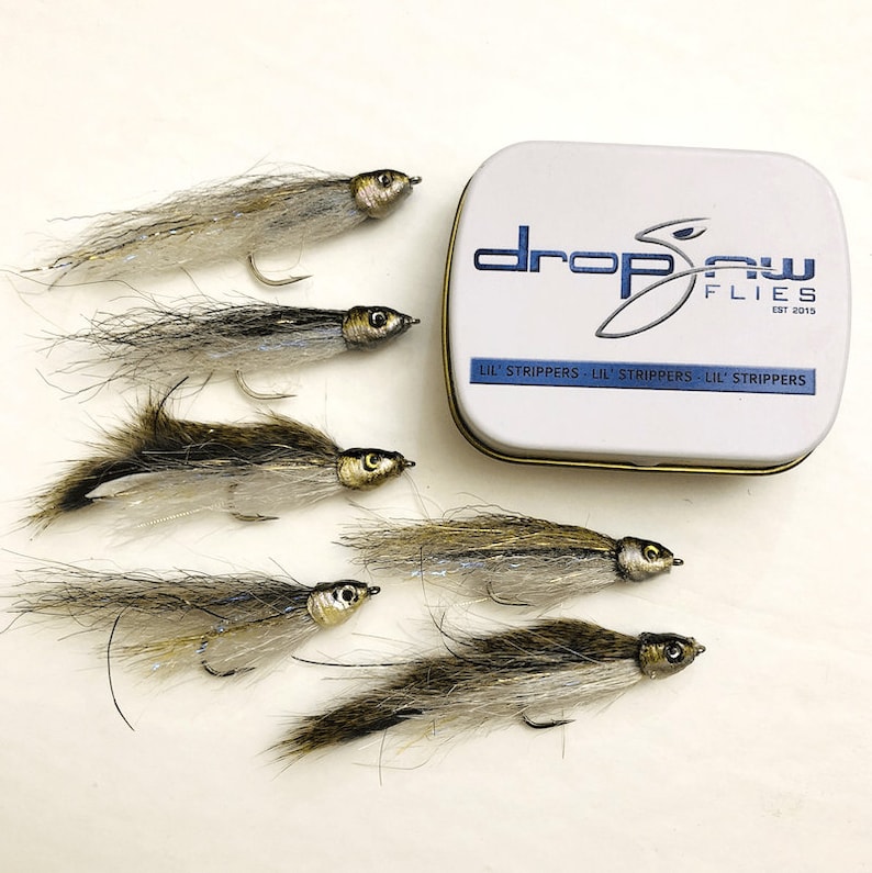6 Readymade Fly Fishing Flies or Spin Rod Lures by Drop Jaw Flies Minpin Tin 6 pack