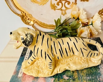 Yellow Tiger Planter Yellow Tiger Figurine Mid Century Modern Tiger Jungle Decor Safari Decor Tiger Planter MCM Tiger Tiger Catch All