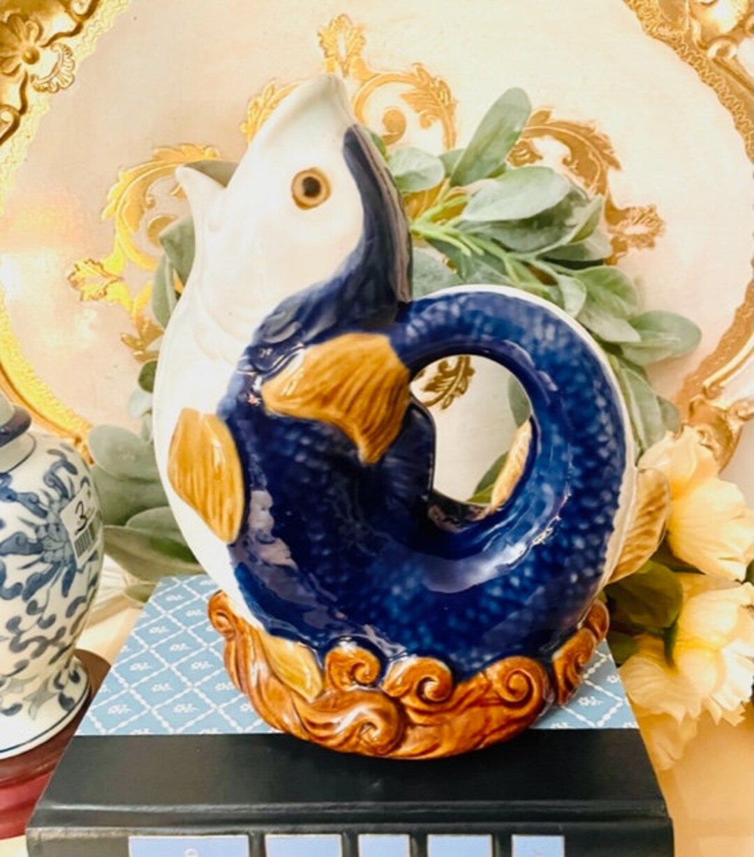 Koi Fish Pitcher Gluggle Pitcher Chinoiserie Chic Chinoiserie Accent ...