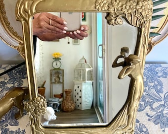 Vintage Brass Vanity Mirror Lady of the Lake Mirror Dresser Mirror Easel Back Mirror Brass Lady of the Lake Romantic Mirror