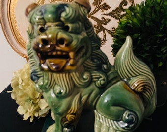 Foo Dog Shi Shi Dog Chinoiserie Chic Chinoiserie Decor Chinoiserie Accent Lion Dog Guardian Lion Green Foo Dog