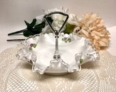 Vintage Fenton Milk Glass Candy Dish Fenton Handpainted Silvercrest Milk Glass Violets in the Snow Candy Dish Fenton Silvercrest Candy Dish