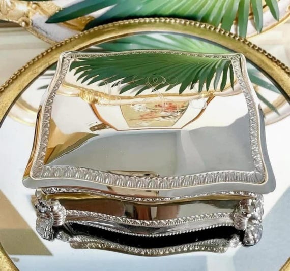 Silverplated Jewelry Box Ornate Jewelry Box Hinged Silverplated Jewelry Box Vintage Jewelry Box Jewel Box Monogramed Jewelry Box