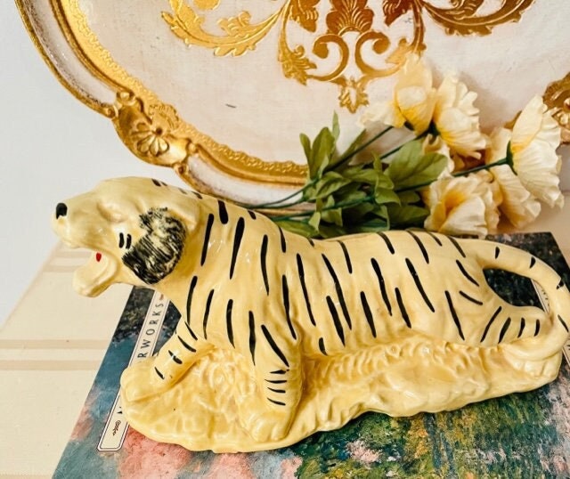 Vintage Ceramic Regency Yellow Tiger Statue