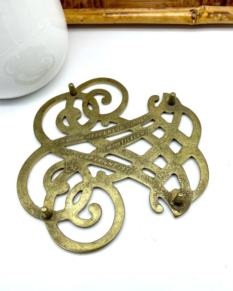 Vintage Brass Trivet Thomas Jefferson Cipher Monticello Trivet Etsy